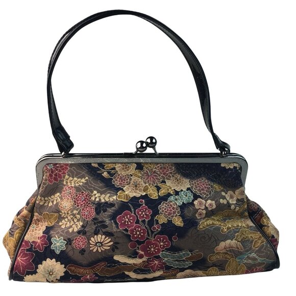 Womens Fabric Carpetbagger Handbag Floral Purse Kiss Lock Clasp Bueno U Short Ha - Picture 1 of 9